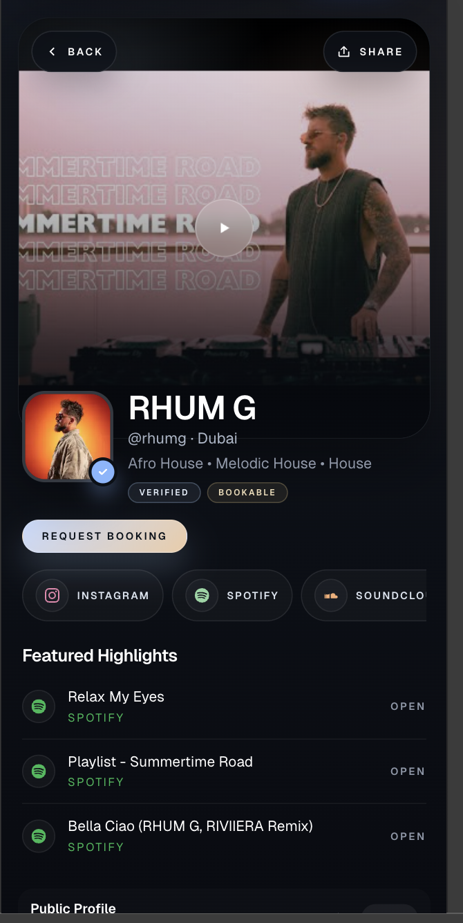 RHUM G live Deckbook artist page